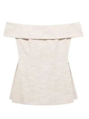 Zara Beige Strapless Linen Coord Textured Off-Shoulder Top w/ Side Slits